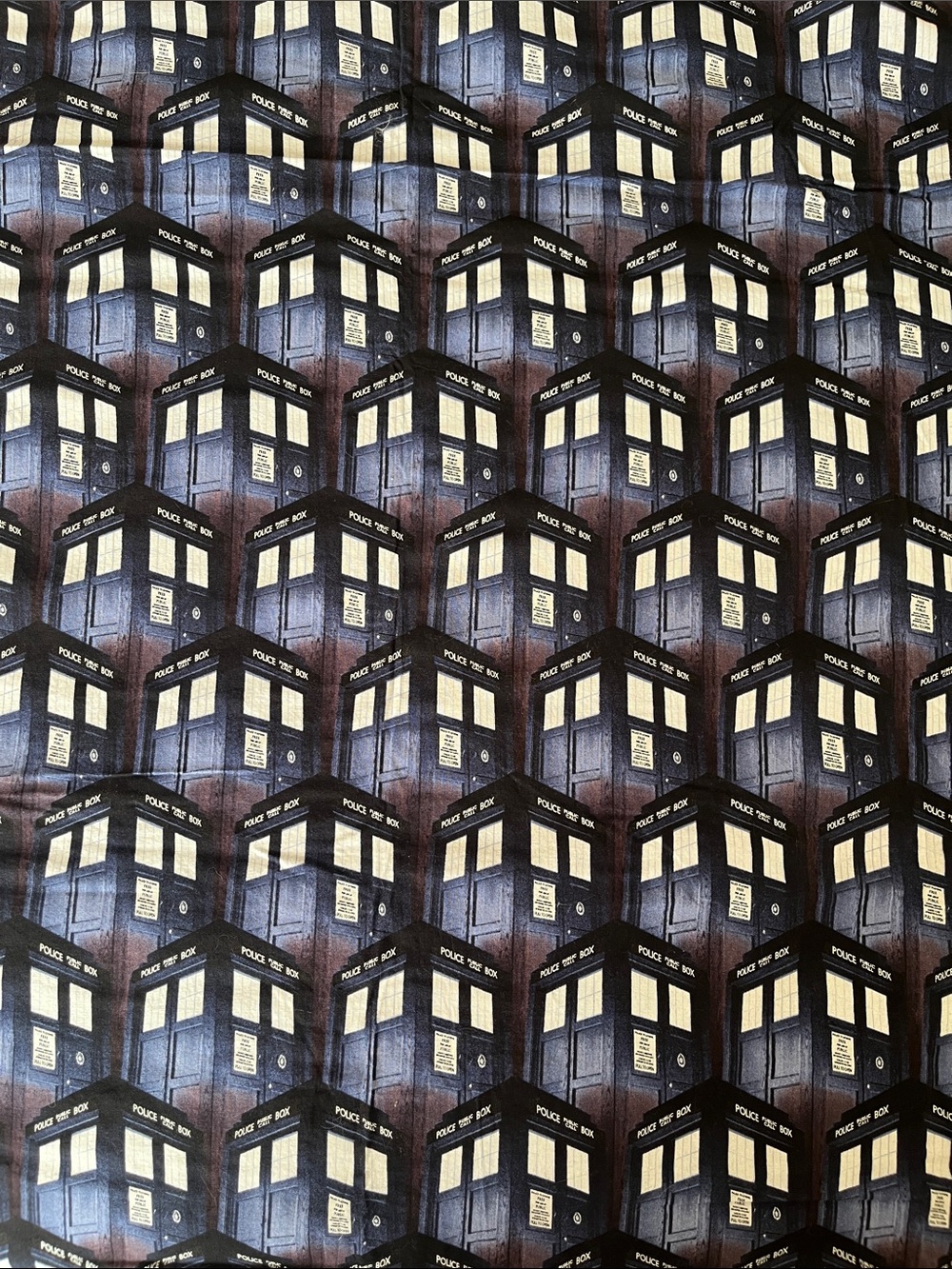 TARDIS Print Cotton Fabric Dr. Who Licensed by BBC, 42.5” wide x 47” long
